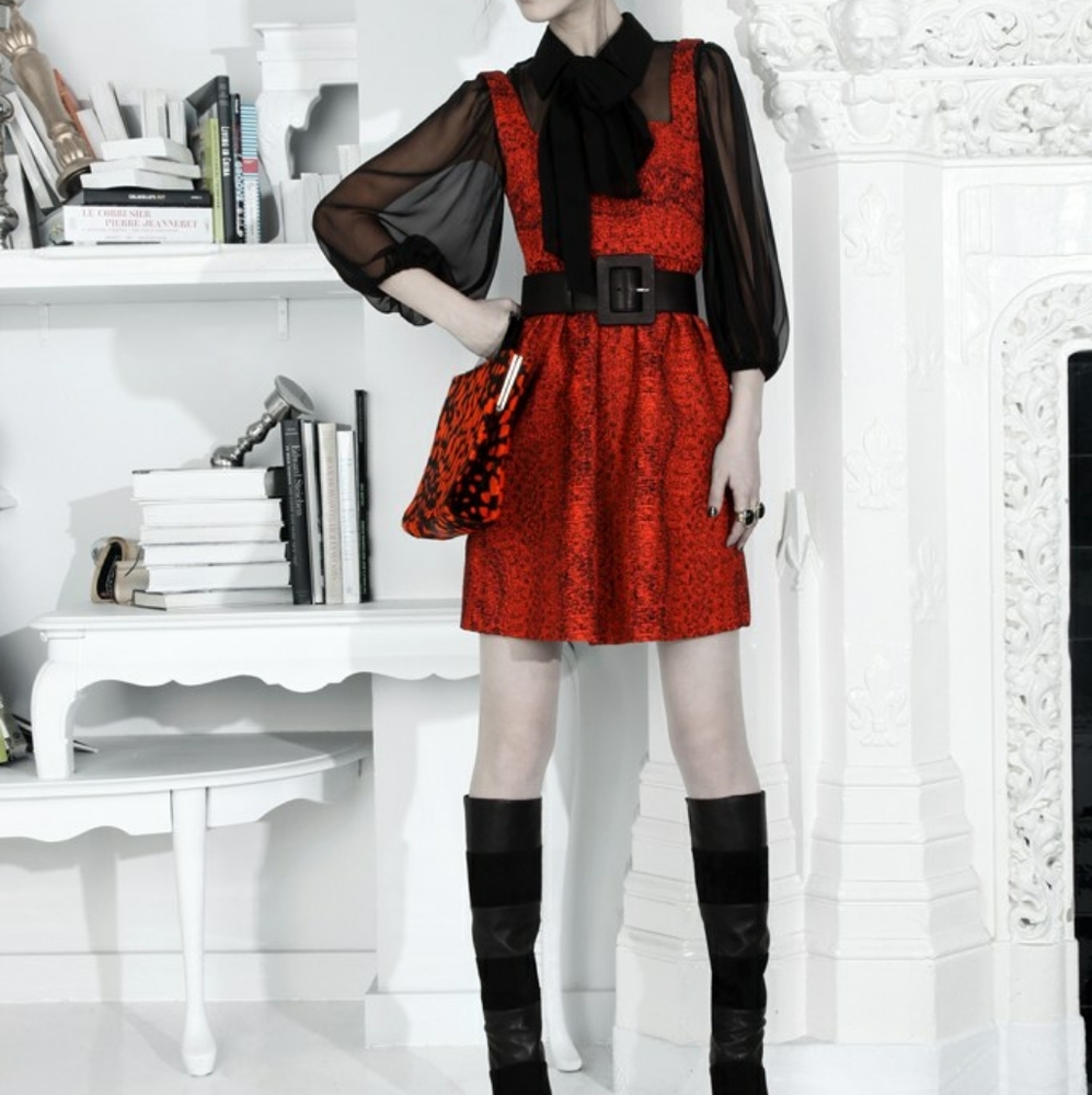 Alice +Olivia Vogue future red dress sheer blouse - size XS - RUNS SMALL​